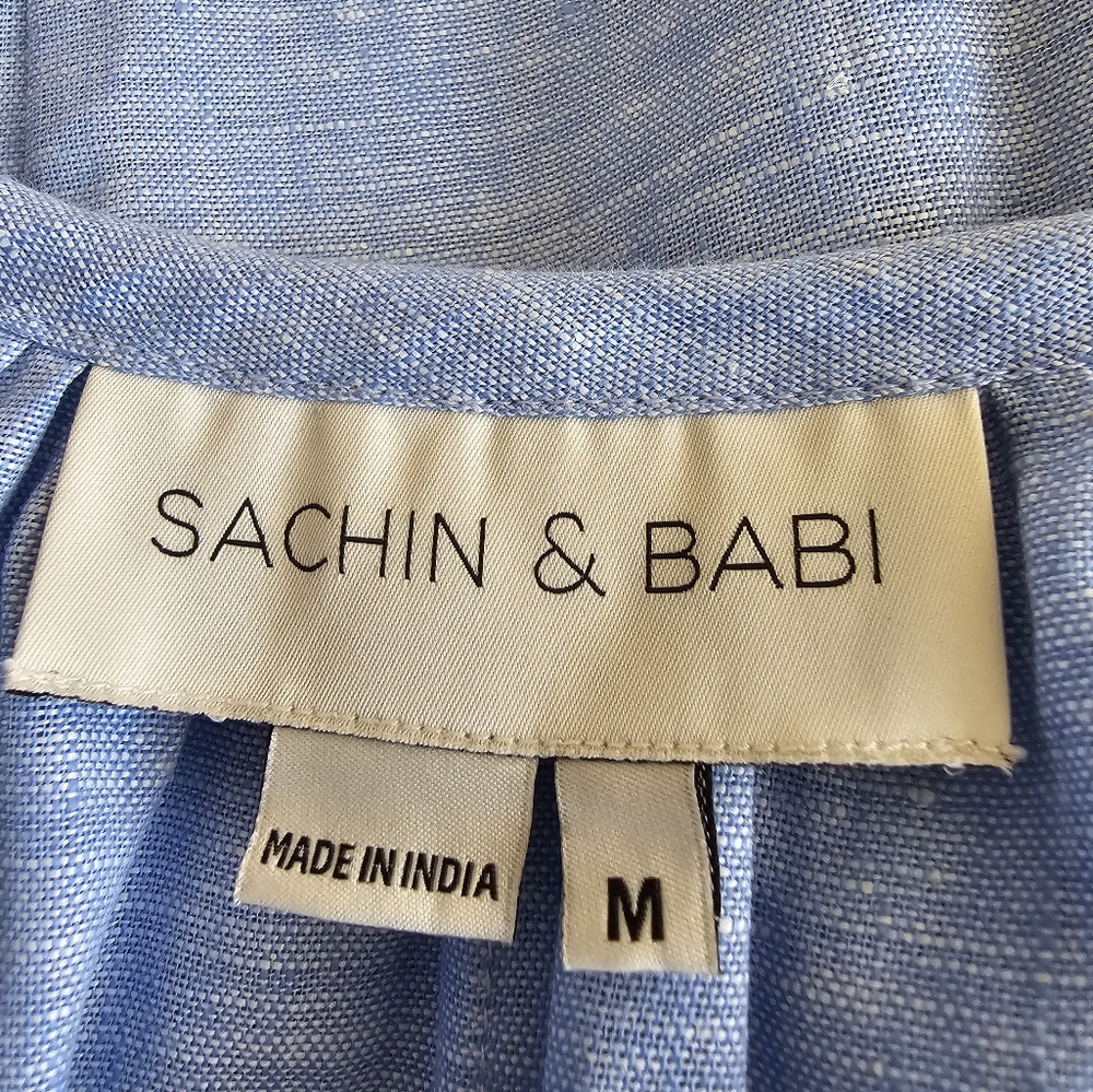 Sachin Babi Blue Linen Embroidered Shirt and Short Set Size Medium - Picture 5 of 6